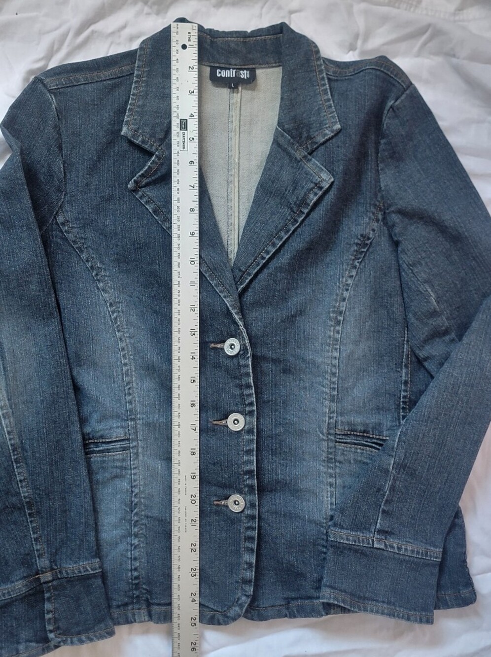 Vintage CONTRAST JEANS Women's Dark Blue Denim Blazer Jacket - Picture 5 of 9